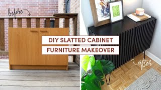 DIY Mid Century Modern Slatted Wood Cabinet Upcycle | before + after