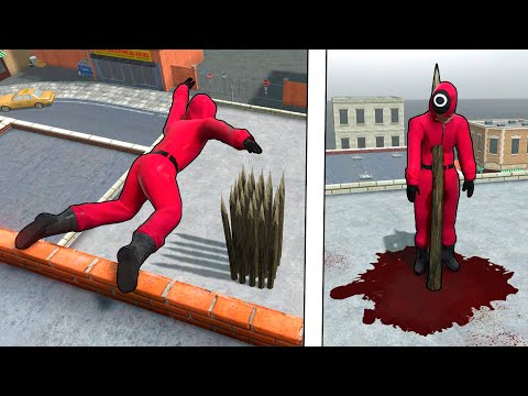 Squid Game NPC Ragdolls VS Spikes! Epic NPC Falls Compilation #67