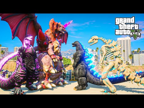 GTA 5 Mods: Heisei Godzilla & Skeleton Godzilla vs Destroyah & Shin Godzilla