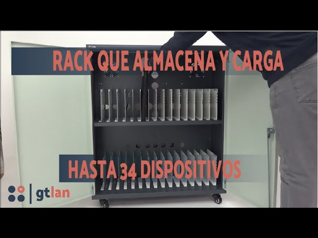 Vídeo relacionado con LINK Armario con 40 tabletas con Ruedas, multienchufes, Ventiladores de refrigeración y Puerta de Acero Perforado, Color Gris y Negro