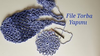 Tabandan başlanarak örülen file torba yapımı /Alışveriş filesi