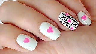 Love Nail Art using Toothpick and Eyeliner -  TIC TAC toe Nail Art - Heart Nail Designs