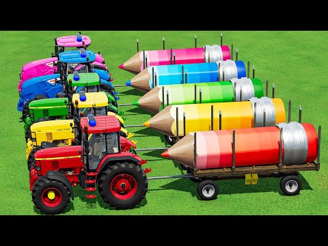 TRANSPORT GIANT PENCIL WITH  MINI RIGI TRAC TRACTORS ! FS22