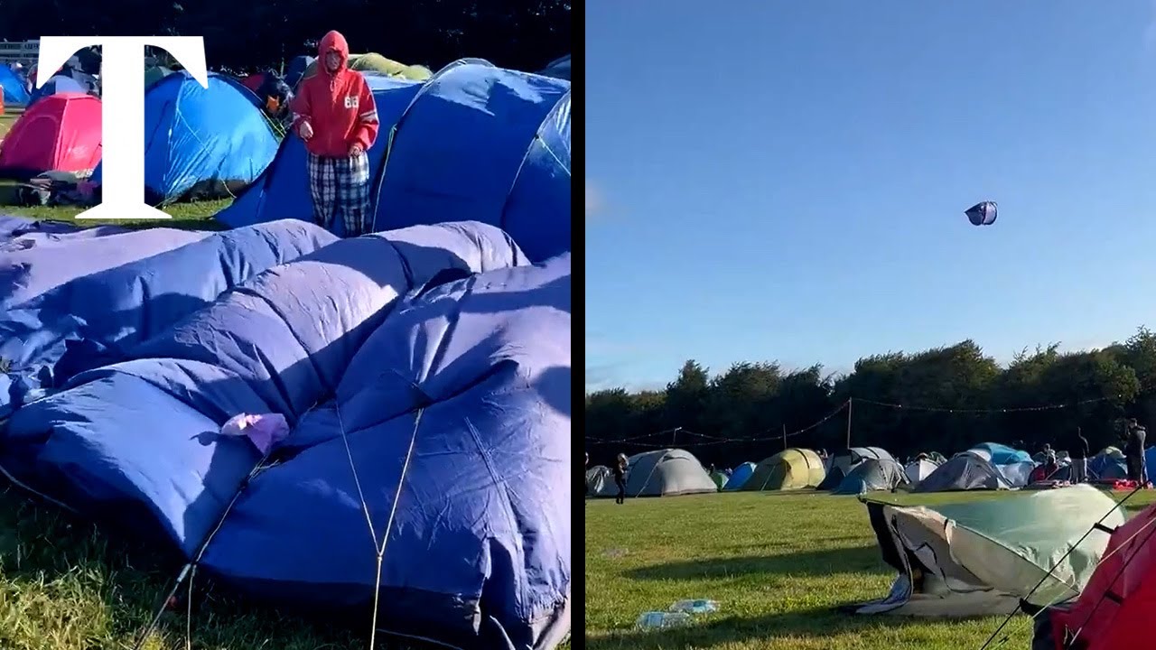 Festival tents blow away as Storm Lilian batters Britain
