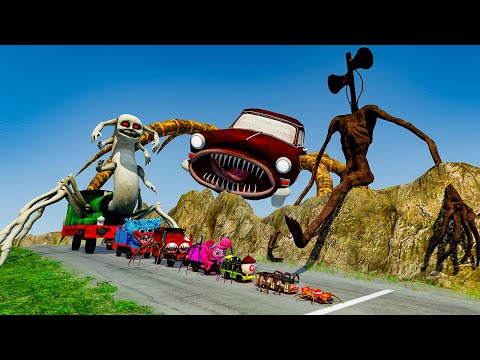 ALL MONSTERS Big & Small Cars vs Downhill Madness with CAR EATER.EXE & SIREN HEAD – BeamNG.Drive