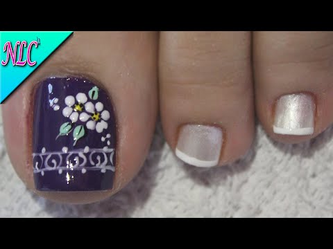 DISEÑO DE UÑAS PARA PIES FLORES Y FRANCÉS ¡Muy Fácil! – FLOWERS NAIL ART – FRENCH NAIL ART – NLC