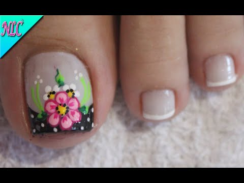 DISEÑO DE UÑAS FLORES Y FRANCÉS PARA PIES PRINCIPIANTES * FLOWERS NAIL ART – FRENCH NAIL ART – NLC