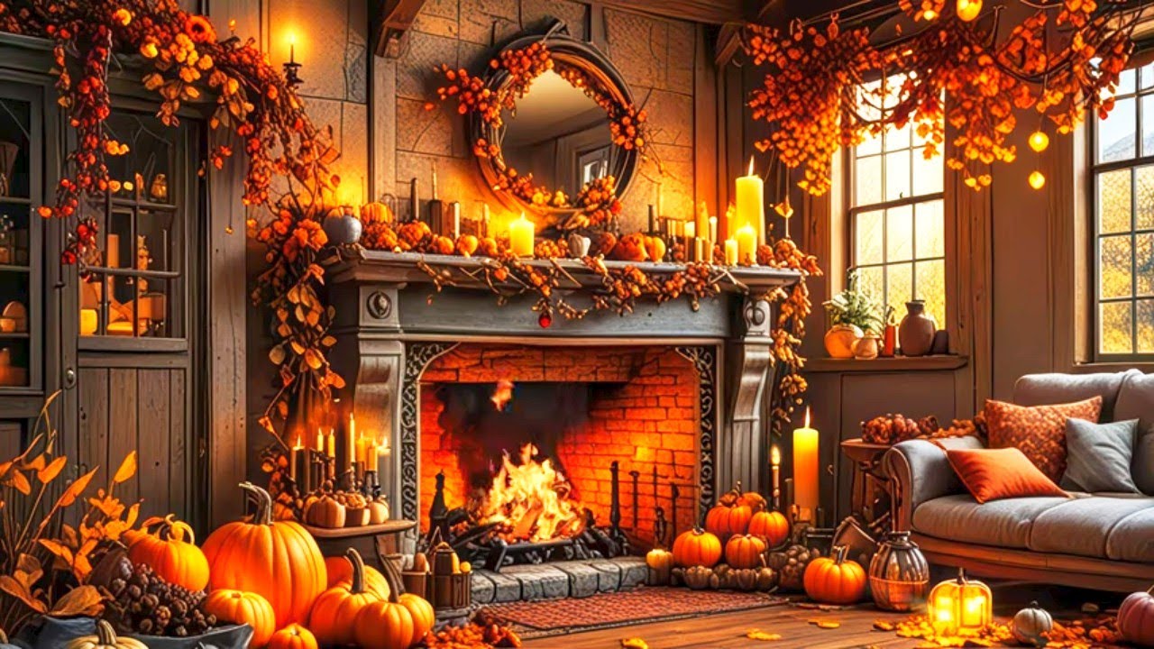 Calm Piano Music by the Autumn Fireplace | Time to Relax in Fall Ambiance | Music background 4K