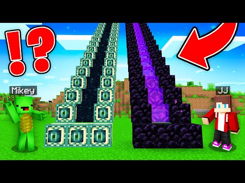 JJ and Mikey Found THE LONGEST PORTAL STARIS  END vs NETHER in Minecraft Maizen!