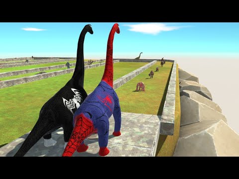 VENOM SPIDER-MAN BRACHIOSAURUS DEATH RUN TOUR - Animal REvolt Battle Simulator