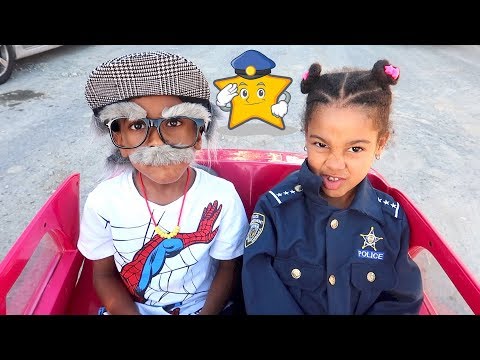 Police Girl Greedy Grandpa Driving Kids Pretend Play | FamousTubeKIDS