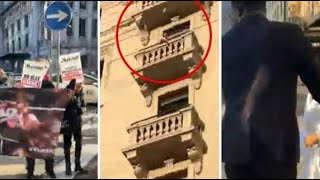 Protesta Animal Equality a Milano, una donna spazientita lancia oggetti e bottiglie dal balcone