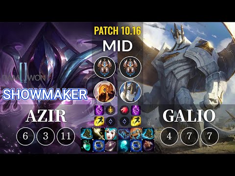 DWG ShowMaker Azir vs Galio Mid - KR Patch 10.16