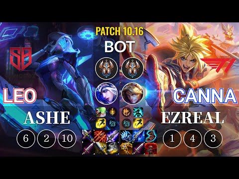 SB Leo Ashe vs T1 Canna Ezreal Bot - KR Patch 10.16
