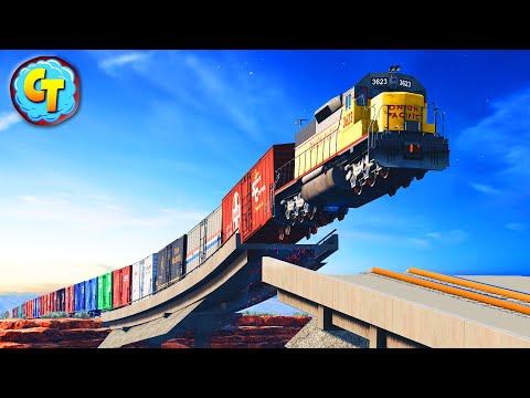 Train Accidents Derailments ✅ Collapsed Railroad Bridge  Special Video ✅ BeamNG DRIVE