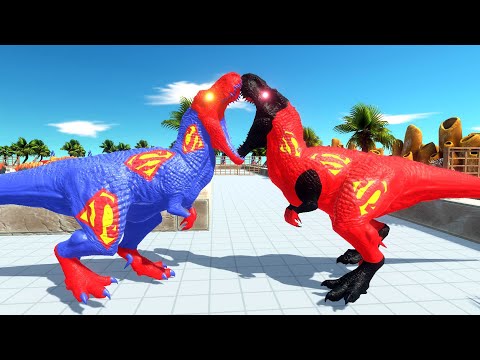 SUPERMAN T-REX vs DARK SUPERMAN T-REX DEATH RUN - Animal Revolt Battle Simulator