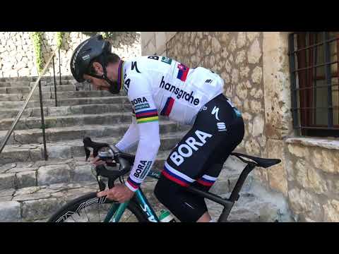 Peter Sagan climbs the stairs in Mallorca - 9 Dec 2018
