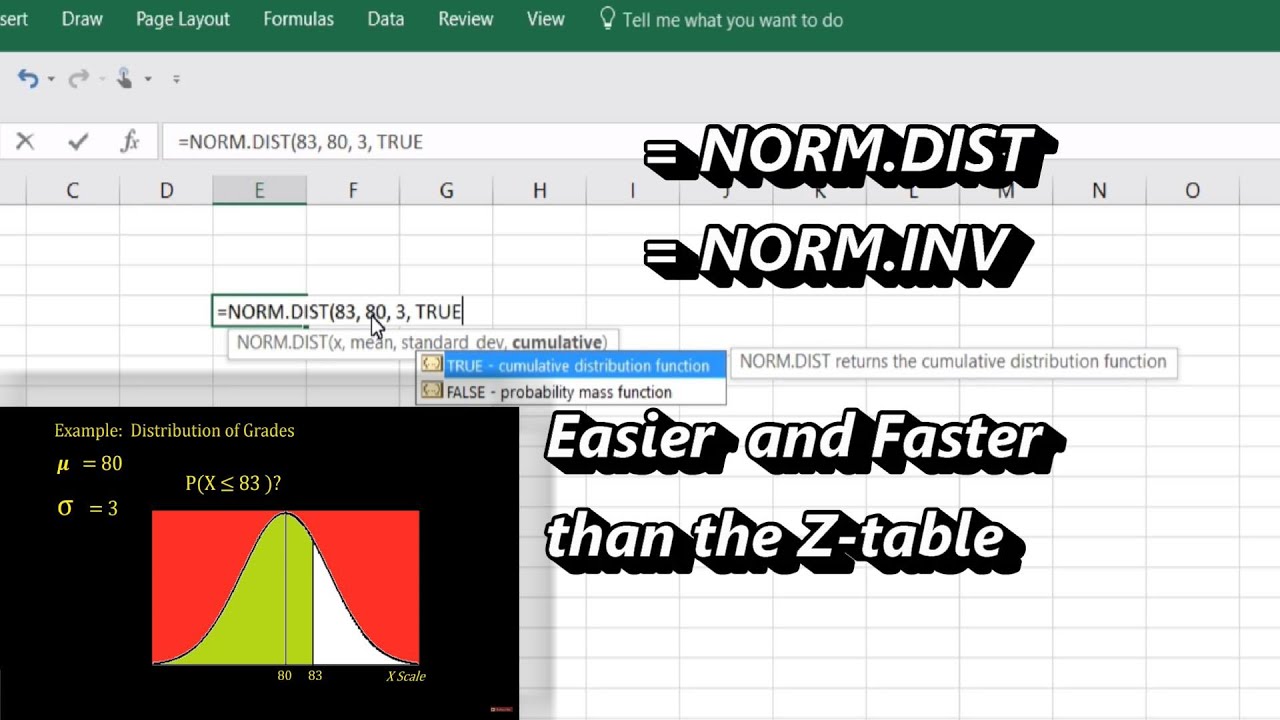 How to Use Excel's Normal Distribution Function =NORM.DIST and =NORM.INV