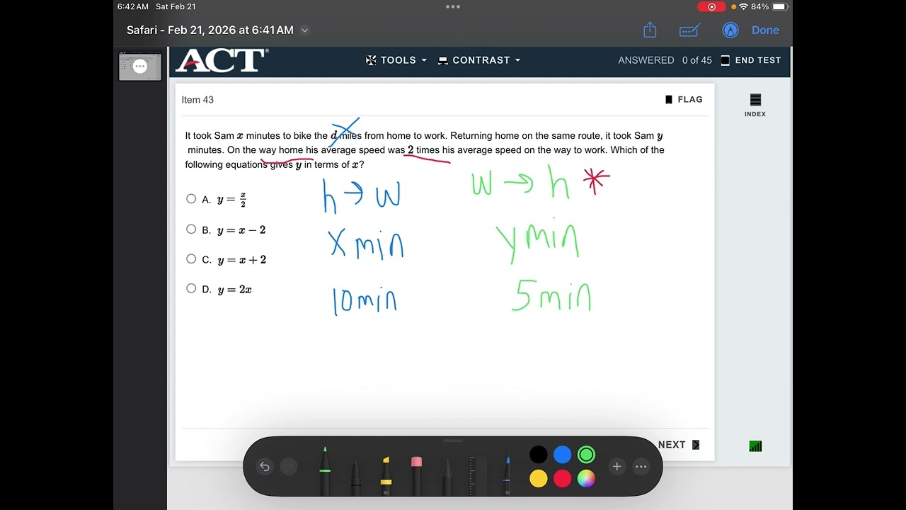ACT Math Practice Test 2.43 (Linear Equation from Context)