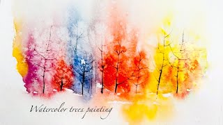 beautiful trees painting with some simple techniques. watercolor painting