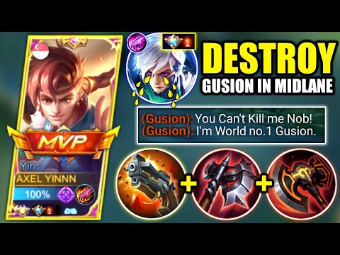 YIN VS PHILIPPINES NO.1 GUSION | YIN BEST BUILD TO COUNTER PRO GUSION IN MIDLANE | MOBILE LEGENDS