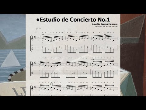 Agustín Barrios - Estudio de Concierto No.1  (Concert Study No.1) TAB Classical Guitar, Tablatura