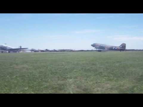 28 DC-3 / C-47 in Rock Falls starting their engines and take off for Oshkosh