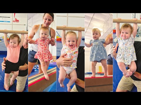 One year old quintuplets try out gymnastics!