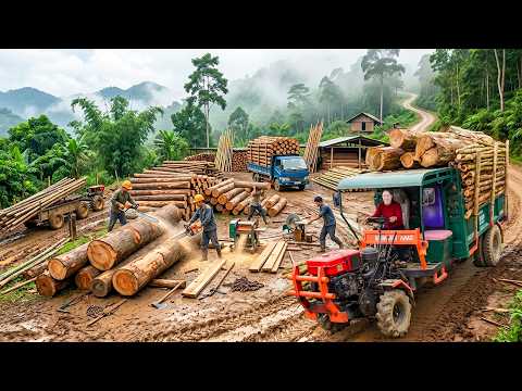 Timelapse: Unbelievable Wood Harvesting: Hundreds of Tons Transformed by Village Truck Fleet!