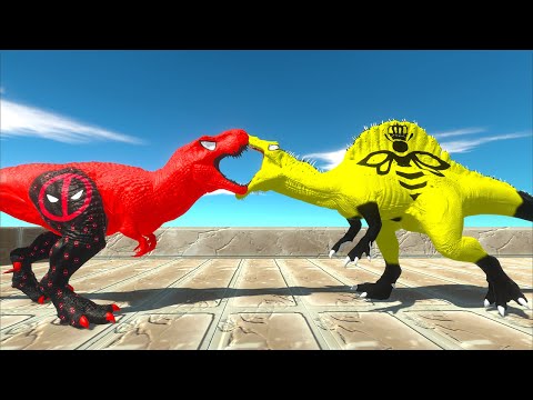DEADPOOL T-REX vs SUPERMAN SPINO vs BEE SPINOSAURUS DEATH RUN - Animal Revolt Battle Simulator