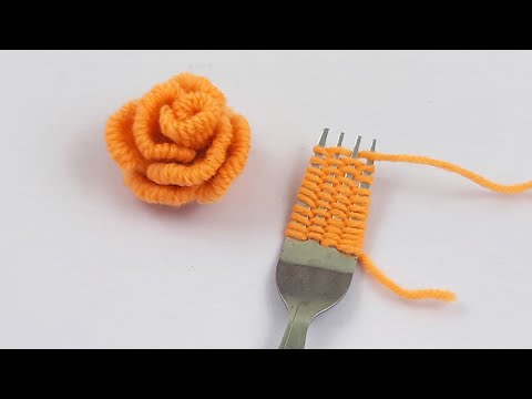 Amazing Woolen Flower Idea - Beautiful Woolen Flower Making Trick using Fork