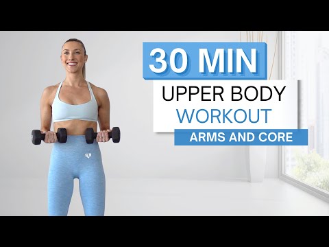 30 min UPPER BODY WORKOUT | 2 Sets of Dumbbells | Arms, Abs, Chest + Back | Warm Up + Cool Down