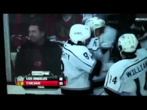 12/28 Kings vs Blackhawks Drew doughty grabs jarret stoll Downstairs