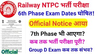 RRB NTPC Exam Official Notice जारी। 6th Phase Exam Date घोषित। Group D Exam कब तक संभव?