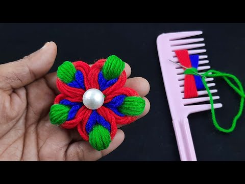 Amazing Woolen Flower Craft Ideas with Hair Comb