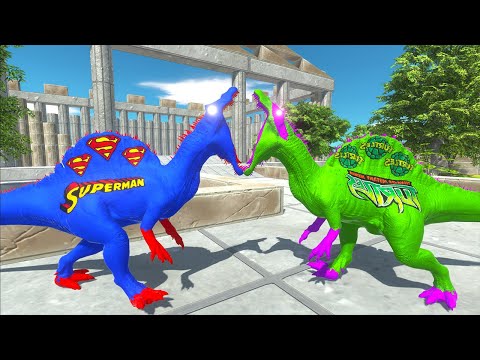 SUPERMAN VS NINJA TURTLE SPINOSAURUS DINOSAURS PARTHENON DEATH RUN - Animal Revolt Battle Simulator