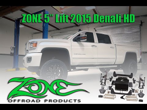 2015 GMC Denali HD With a Zone Offroad 5" Lift Kit Fox Shocks & Kryptontie UCA's and Tie Rods