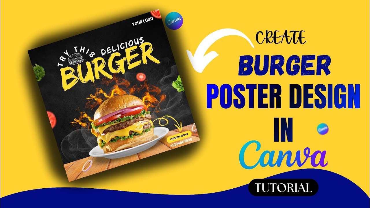 Burger Food Poster Design in Canva - Easy Tutorial l Design by KS l Burger Poster Design