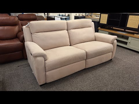 Furniture Village Natural Saddle Fabric 3 Seater Power Recliner Sofa