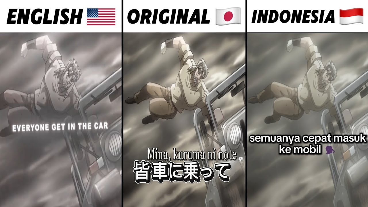 Everyone Get In The Car Jojo Meme English Dub vs Original vs Indonesia