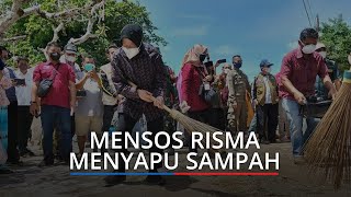 Mensos Risma Sempat Menyapu di Halaman Makam Syekh Burhanuddin, Bersihkan Sampah Pakai Sapu Lidi