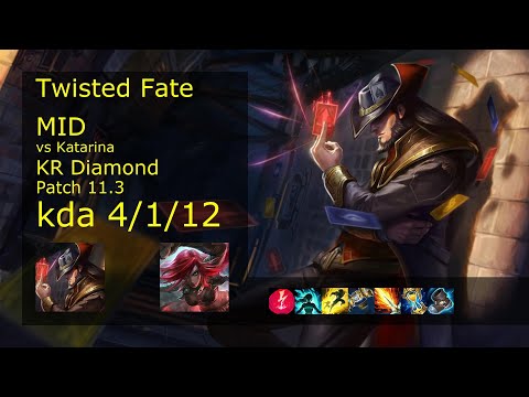 Twisted Fate Mid vs Katarina - KR Diamond 4/1/12 Patch 11.3 Gameplay // [롤] 트위스티드 페이트 vs 카타리나 미드