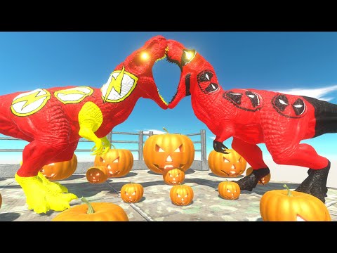 FLASH T REX HALLOWEEN PUMPKIN DEATH FALL - Animal Revolt Battle Simulator