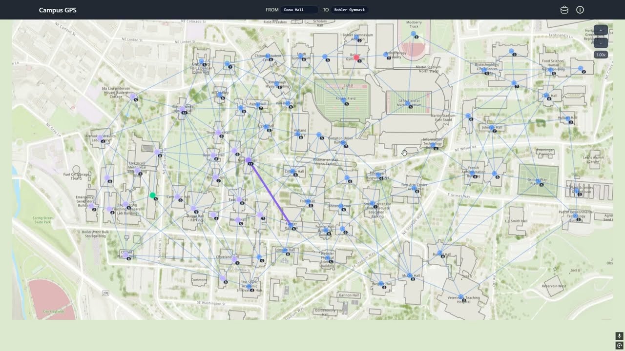 WSU Campus GPS | Graph Theory Final Project Demo (Dijkstra’s Algorithm)