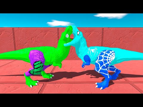 HULK vs ICE SPIDER-MAN T-REX DEATH RUN - Animal Revolt Battle Simulator