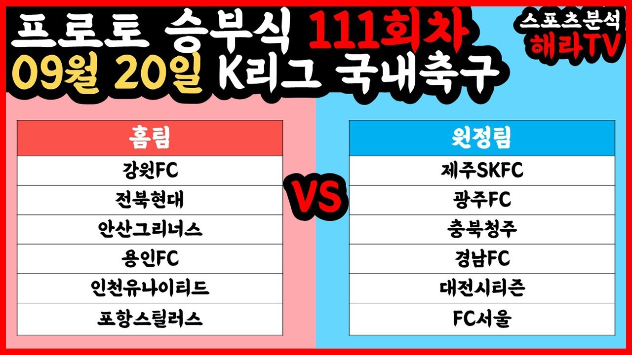 축구분석 09월 20일 K리그분석 국내축구분석 스포츠분석 승부식 승무패 프로토 토토