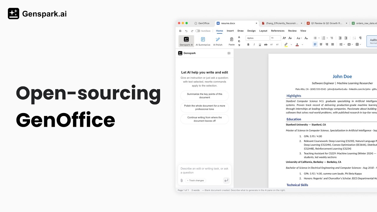 GenOffice product demo — the world's first open-source AI office suite