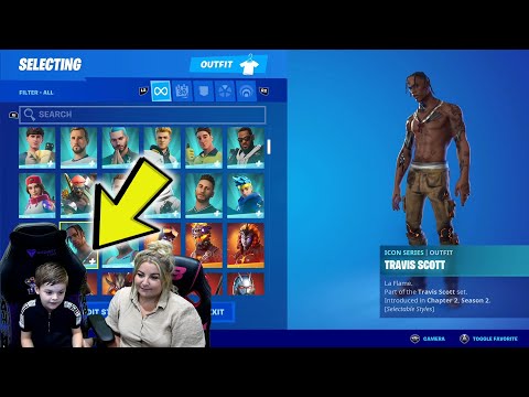 Mum & Her 7 Year Old Kid Count ALL His Fortnite Skins in His Locker including RARE Skin TRAVIS SCOTT