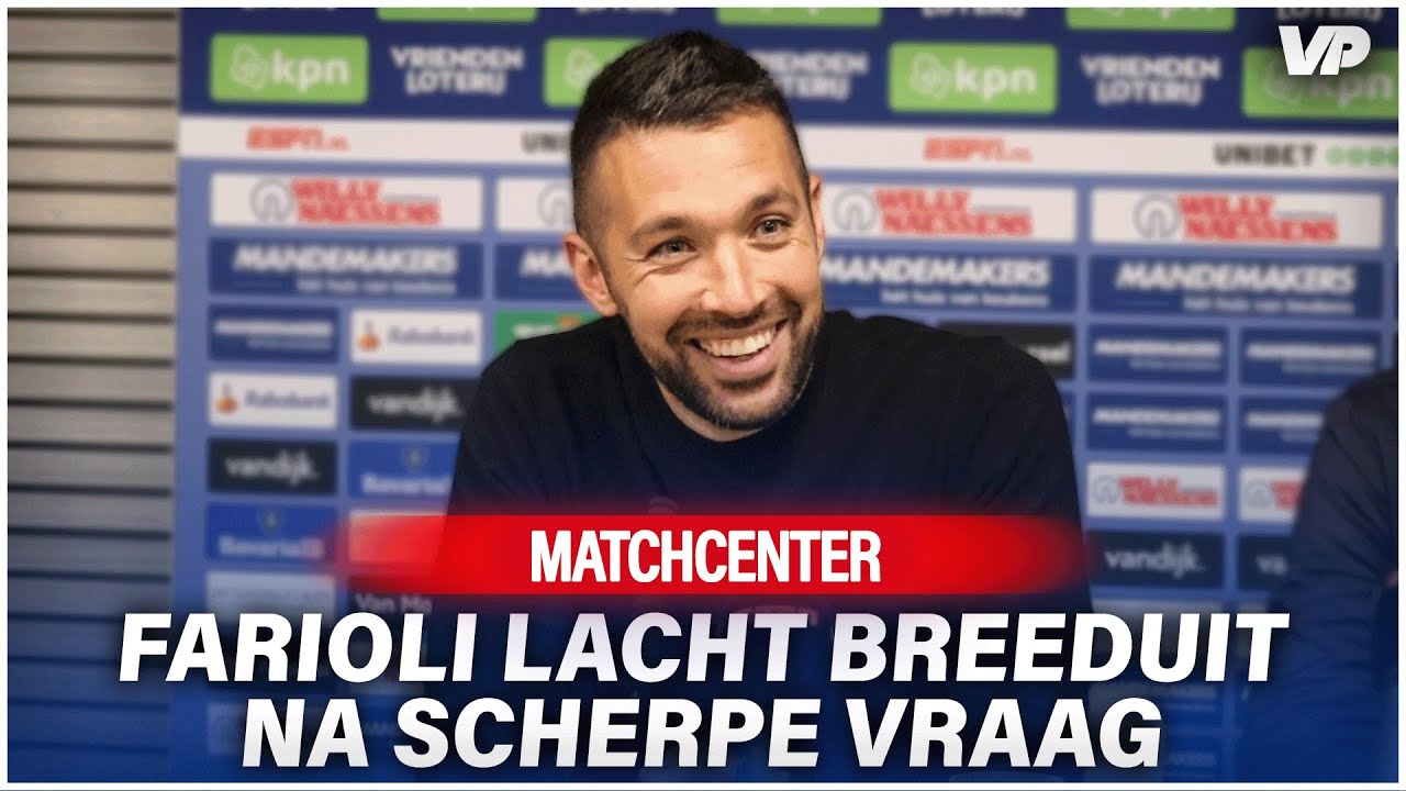 Thumbnail for article: Farioli lacht breeduit na scherpe vraag van Telegraaf-verslaggever Mike Verweij