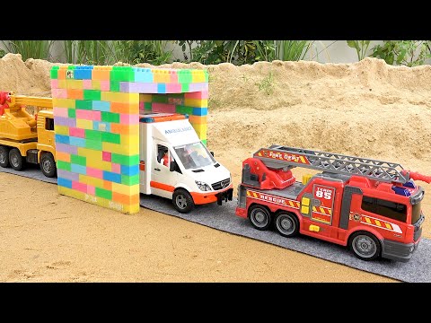 Construction vehicles pass through the magic gate | Fire truck crane truck police car | Bibo toys